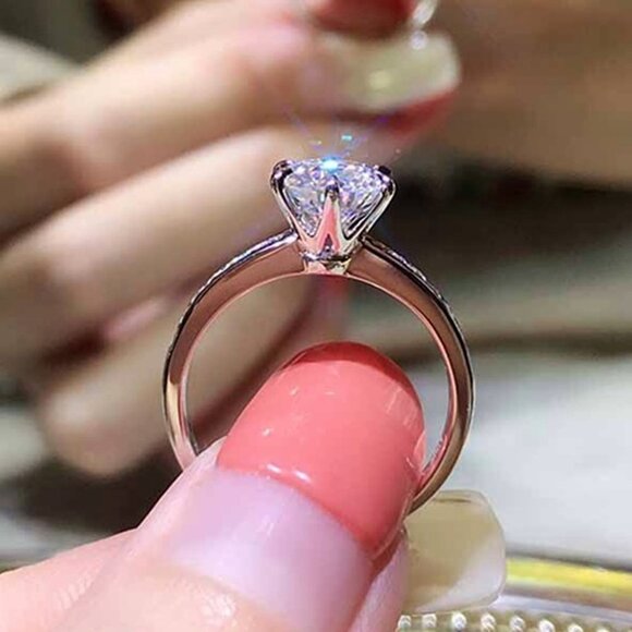 Round Brilliant Diamond 6 Prong CZ Bridal Rings for Women, HA4442-6 - Picture 1 of 6